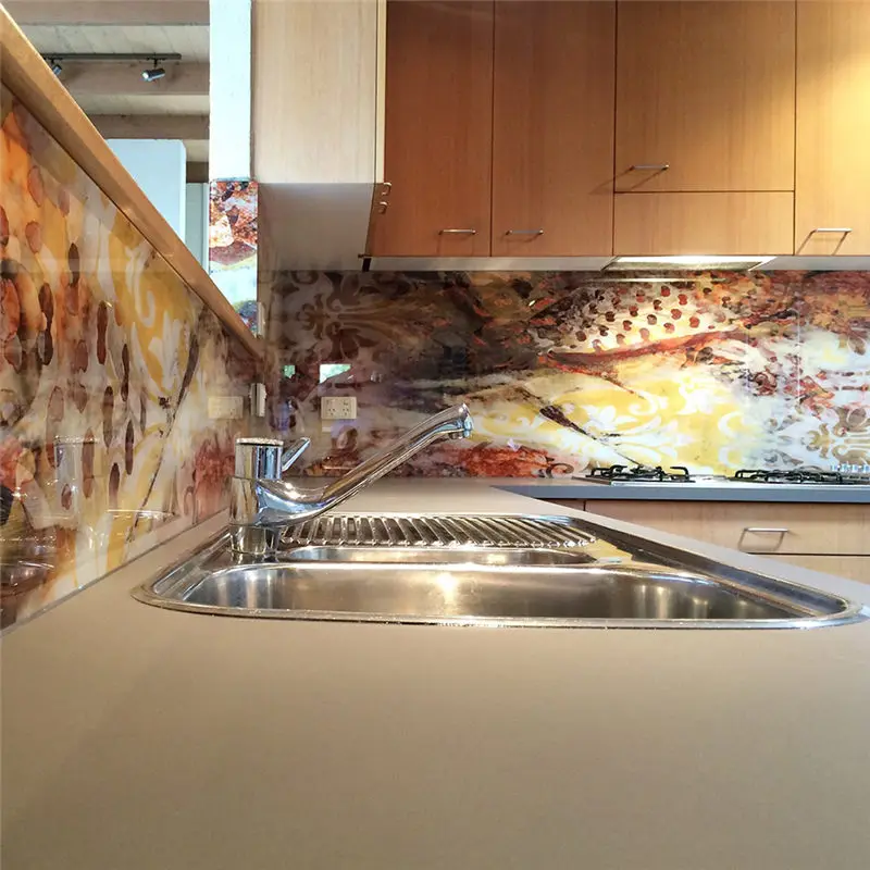 Customized Size,Colors And Patterns HD Splashback Glass Art Painting Decorative Glass