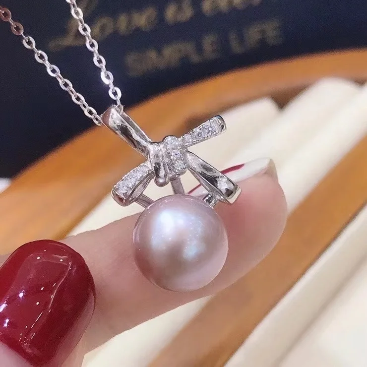 925P 10-11mm Real Natural Freshwater pearl necklace with 925 sterling silver with Gold Plated pendant necklace