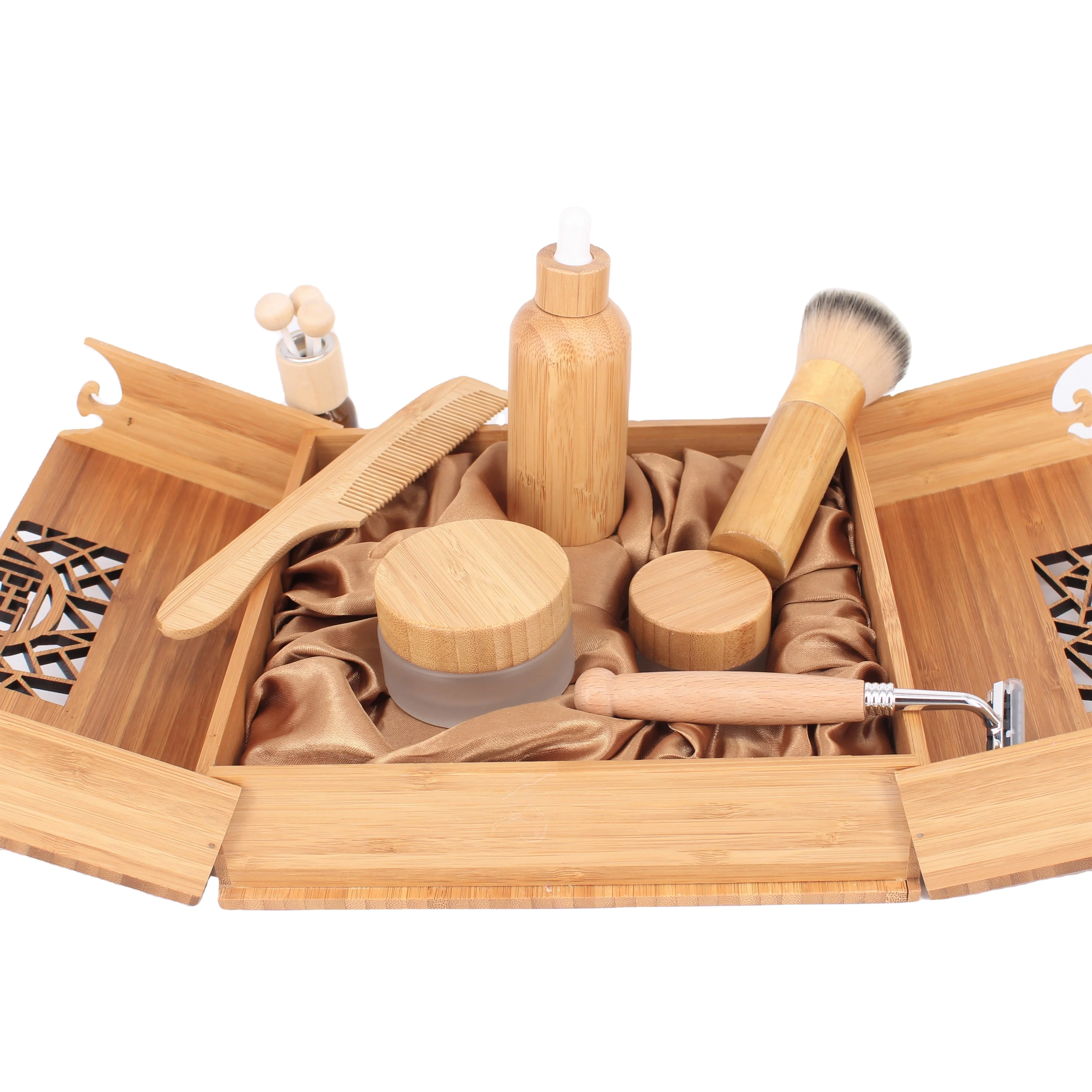 
Wholesale factory price bamboo face cream dropper bottle comb shaving paint set 
