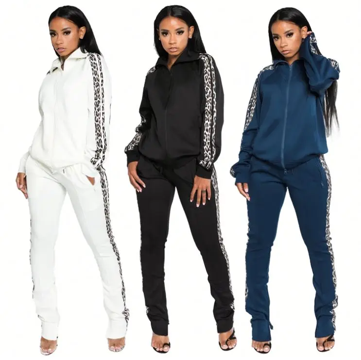 
new stylish leopard side stripe jogger suits Outfits 2020 NEW Womens Outfit Clothing 2 Piece Set 