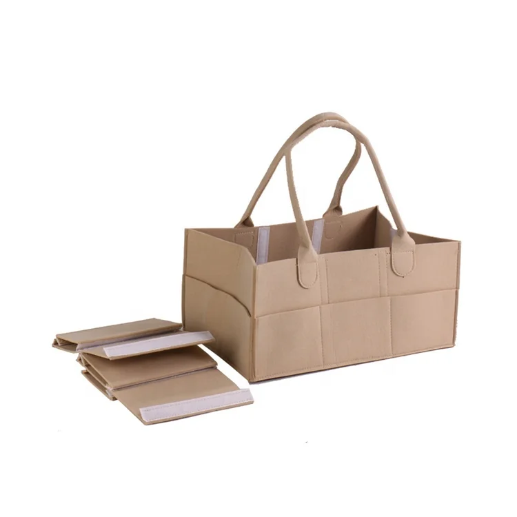 Wholesale Nursery Diaper Tote Bag Large Portable Car Travel Organizer Gray Felt Basket Baby Diaper Caddy