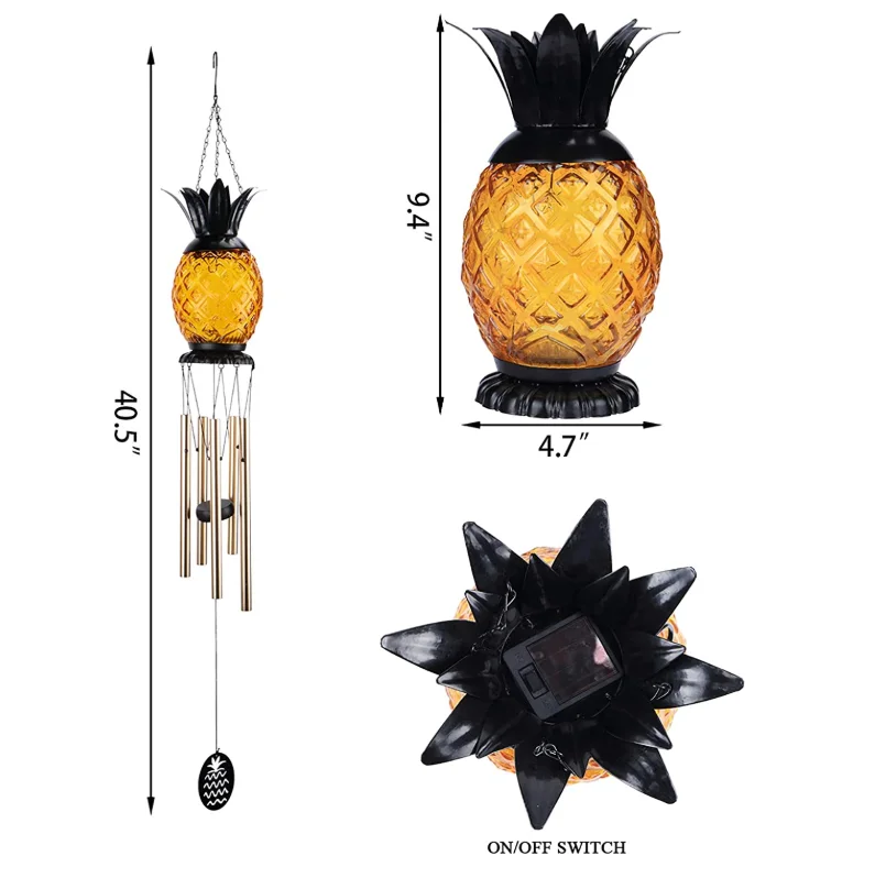 Wind Chime Pineapple Solar LED Light Windchimes Decorative Hanging Wind Bell for Porch Patio and Garden Decor