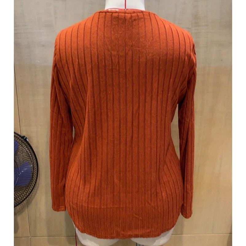 Wholesale solid oversized Tee shirt V neck long sleeve top plus size fleese pit stripe brushed ribbed women blouses shirts