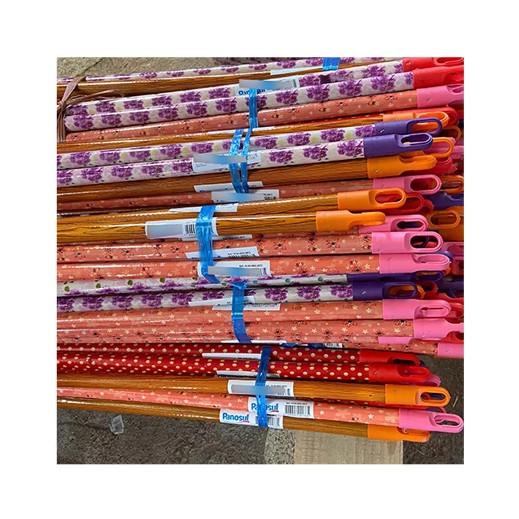 Ero-friendly mop stick broom handle escoba flower design PVC coating wood broom stick hot sales india broom handle