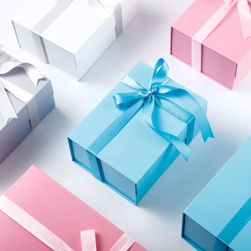 Logo Printing Magnetic Closures Gift Paper Boxes Packaging Ribbon Bow Shopping Gift Paper Box Recycle Folding Gift Box