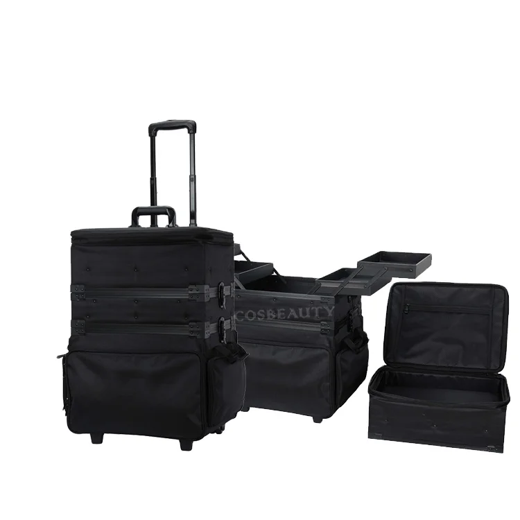 FAMA certificated factory New Fashion Comfortable Lightweight  Traveling Black Suitcase Makeup Cosmetics Trolley Case