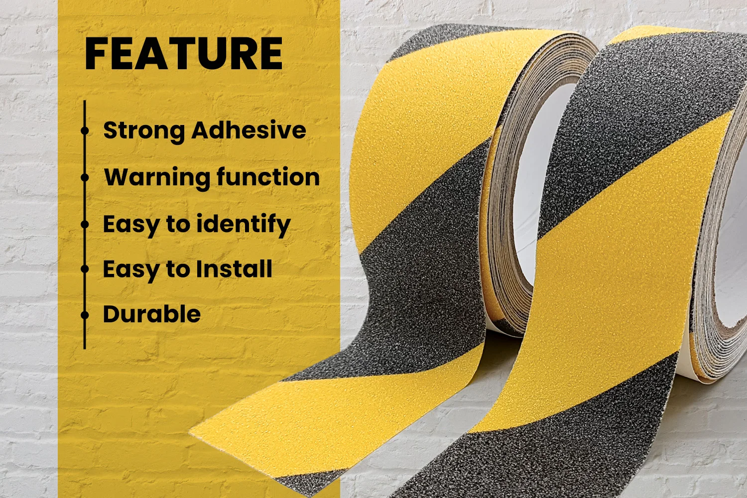 High Traction Friction Black & Yellow Caution Warning Self-adhesive Safety Tread Waterproof Black Grip Non Skid Tape for Stairs