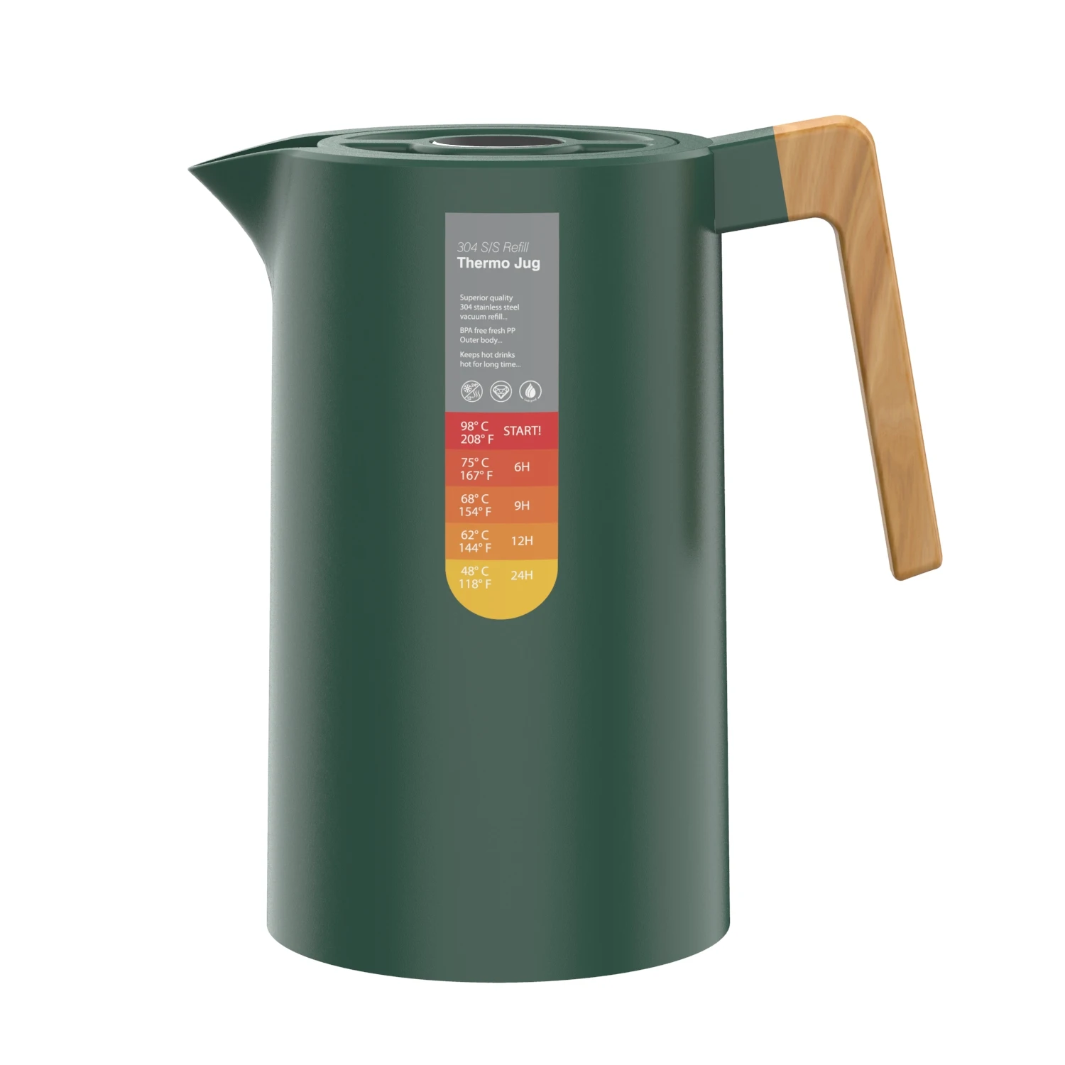 large capacity 1L thermal carafe glass inner plastic water kettle with wooden style handle home kitchen coffee pot thermos