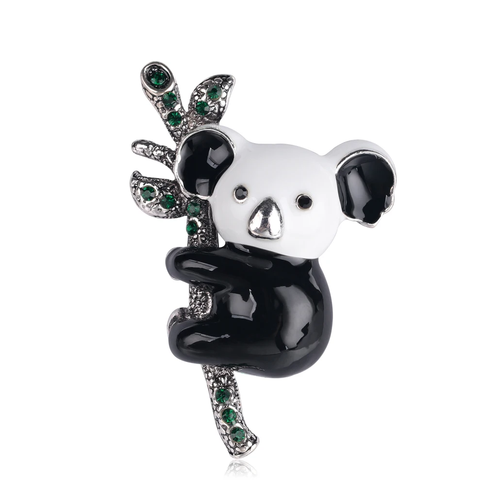 Cute Panda Climb The Bamboo Pole Brooch Two Enamel Charming Koala Brooches for Women Children Gifts Pins Jewelry