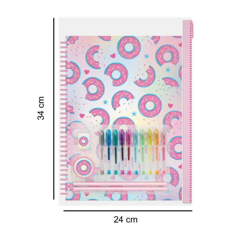 2022 Hot Selling Cute Personalized Donut Design Drawing Tools Set in PVC Bag for girls Stationery Set