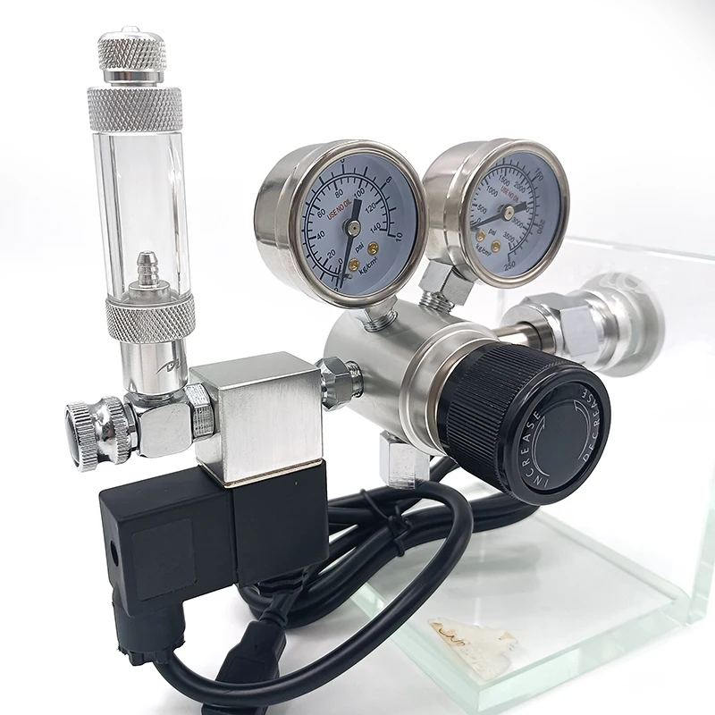 Dici Professional Solenoid Valve For Aquarium CO2 Aquarium Gas Pressure Regulator Contains Two Pressure Gauges Aluminium