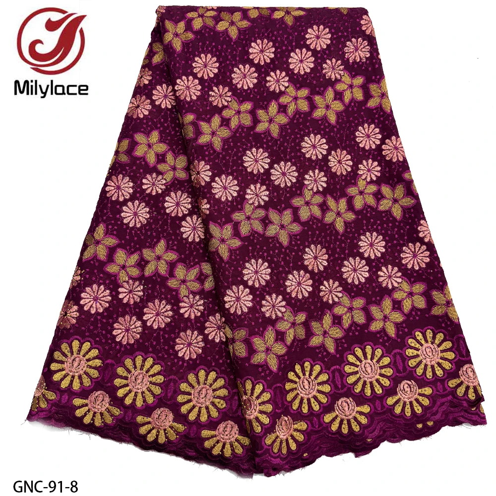 Wholesale African 100% Cotton Swiss Lace Fabric Flower Embroidery Cotton Lace Fabric For Making Dress