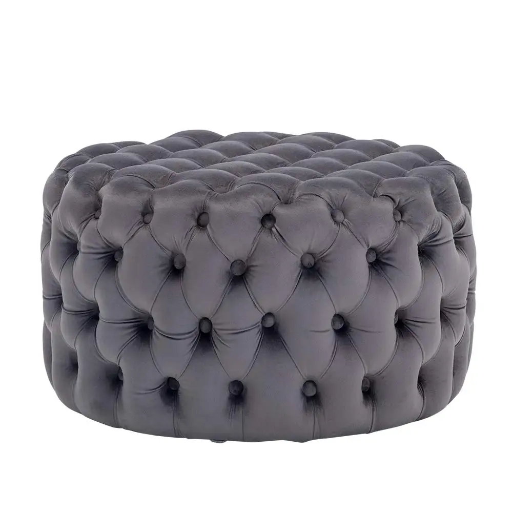 
Velvetr fabric upholstered round cube lounge pouf ottoman stool 