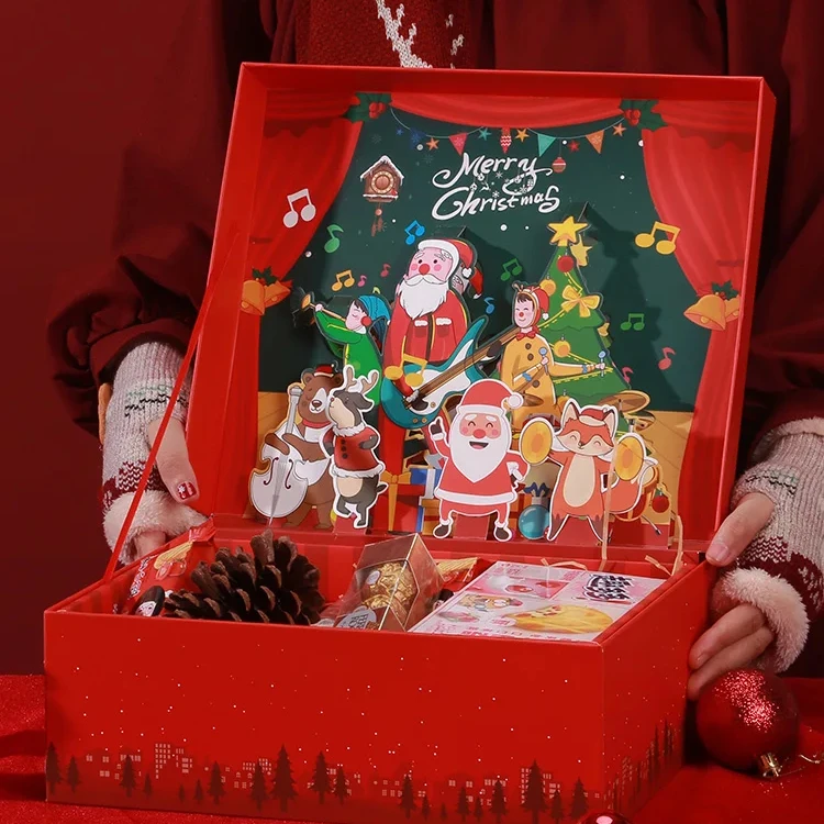 Hot Sale Christmas Gift Wrapping Paper Box With 3d Santa Red Surprising Gift Box