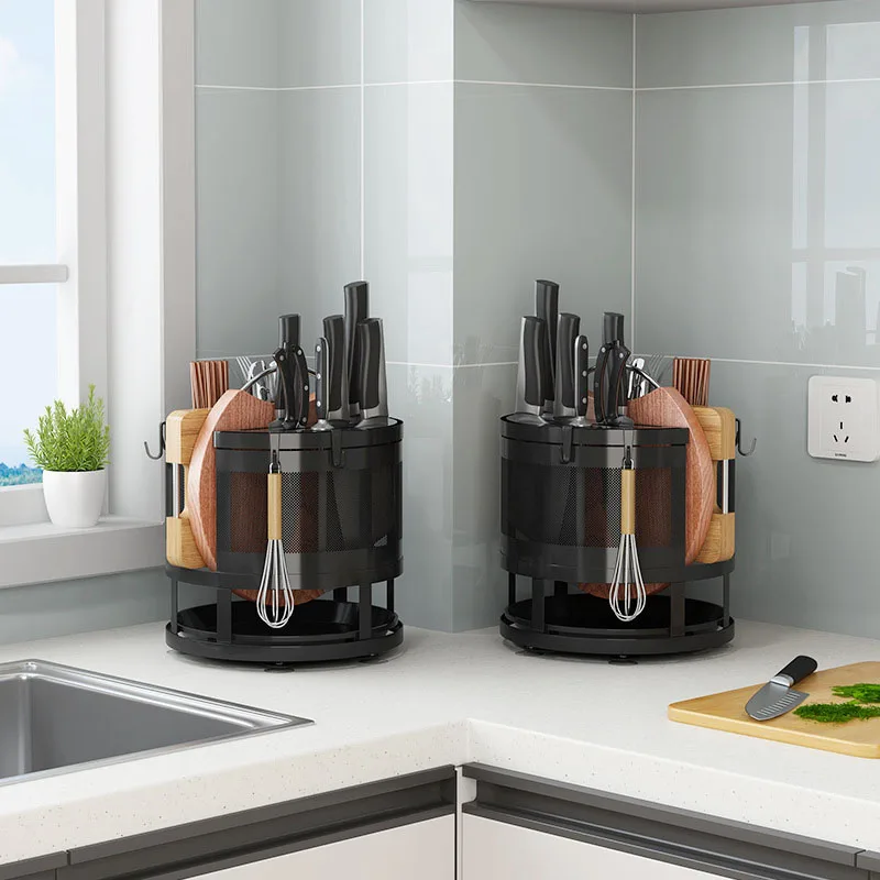 High Quality Carbon Steel Kitchen Knife Storage Organizer Rotating Knife Block Holder Rack