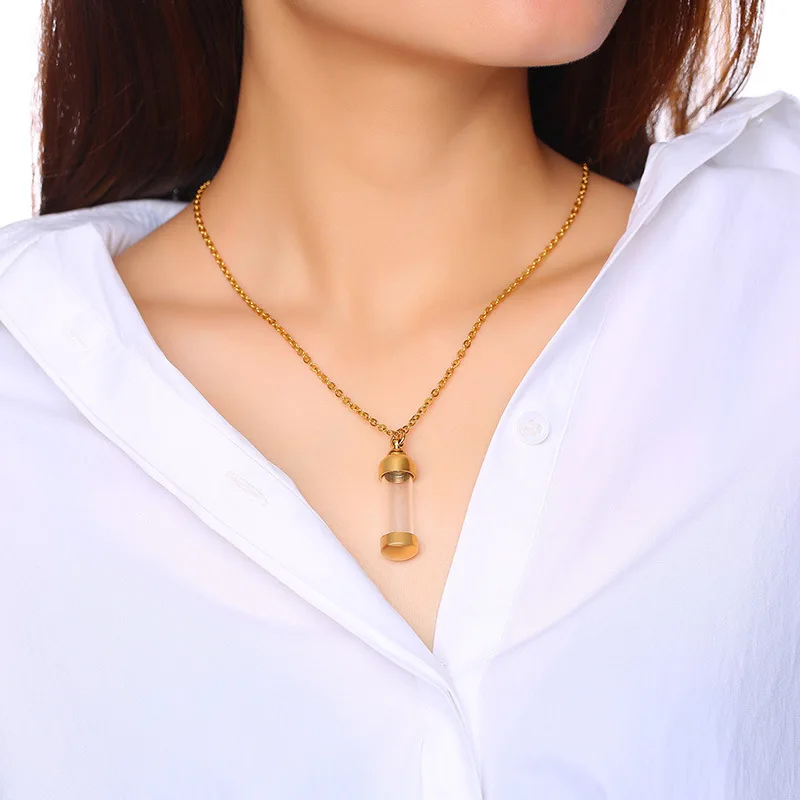 Stainless steel Necklace Openable Screw Cover For Ash Alloy Metal Chain Wishing Bottle Pendant Perfume Jars Necklace Luck Charm