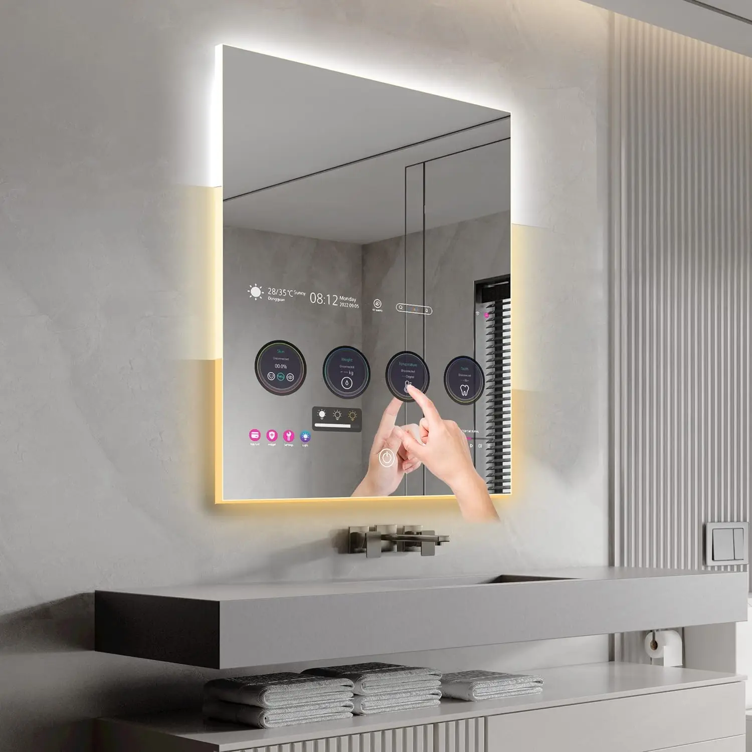 Wholesale magic smart led mirror bathroom with tv multi-functions hotel bath mirror with tv screen