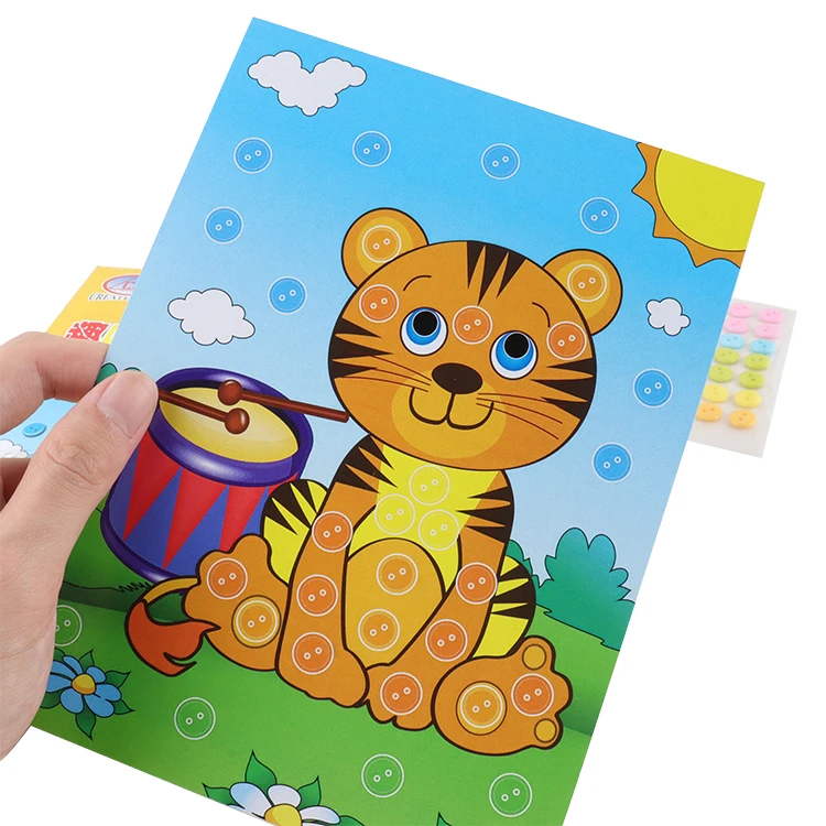 Kids DIY Button Stickers Drawing Toys Funny Game Handmade School Art Class Painting Craft Kit