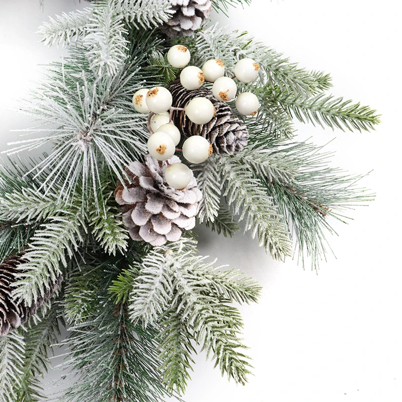 Christmas Decoration White Pine Needle Wreath Artificial Decorated PE Planting Rattan Christmas Party Garland Wreath