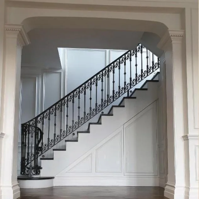 European Luxury Metal Railing Outdoor Stairs Designs MS Wrought Iron Stair Railing