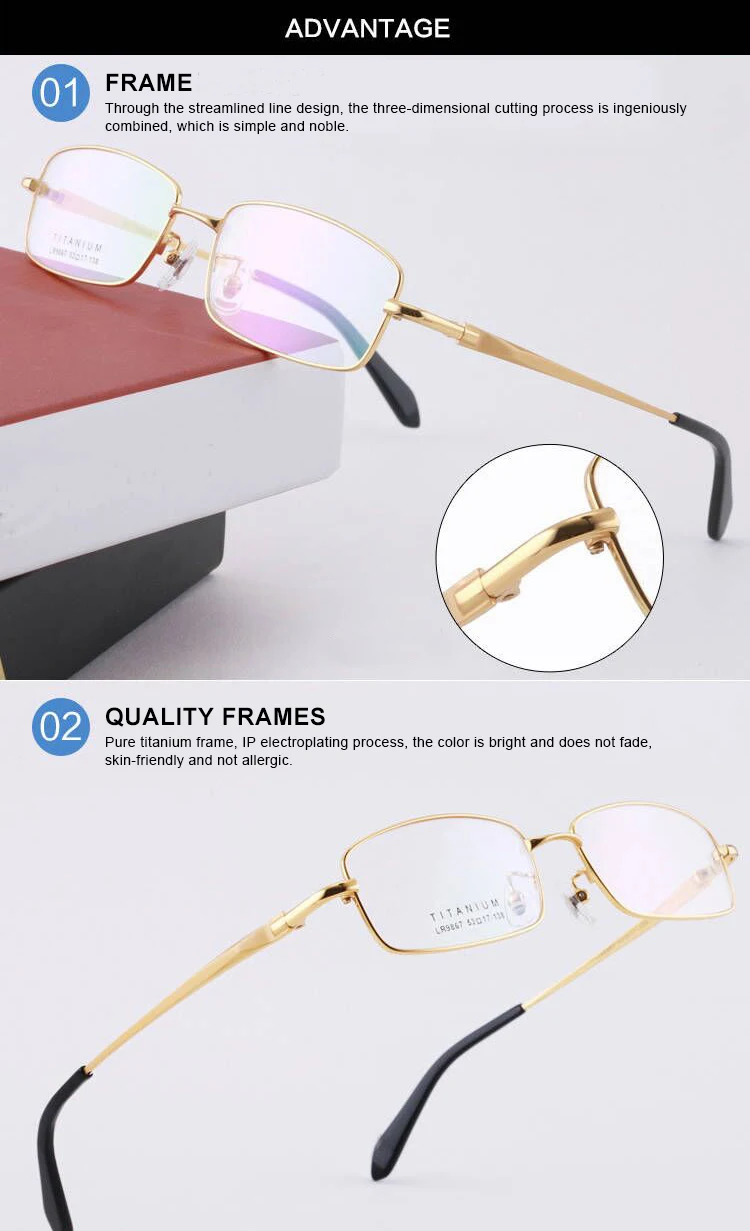 Pure Titanium Optical Glasses Frame Men Ultralight Square Myopia Prescription Eyeglasses Male Full Frame Eyewear