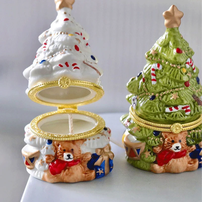 Custom Ceramic Christmas Tree Candle Bear Handmade Scented Candle Cute Girls Day Gift Smoke Fragrance Gift