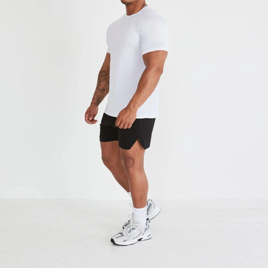 100% Polyester Mesh Fabric Performance Short Sleeve Muscle Fit Mens Breathable Gym T Shirt