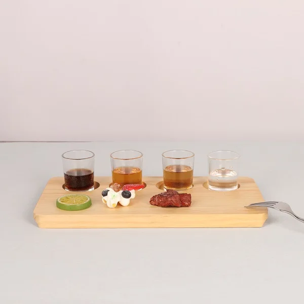 WEIJIA Wine Flight Set Solid wood Serving Tray Wine Tasting Board with dessert plate