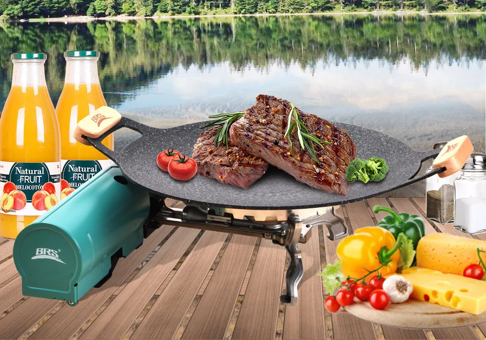 BRS 34CM Outdoor BBQ Grill Pan Nonstick Baking Tray Korean Roasting Portable Gas Induction Cooker Grill Plate Camping Equipment