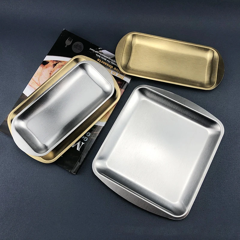 FTS stainless steel plates wholesale dishes food serving dinner catering restaurant metal set gold korean plate