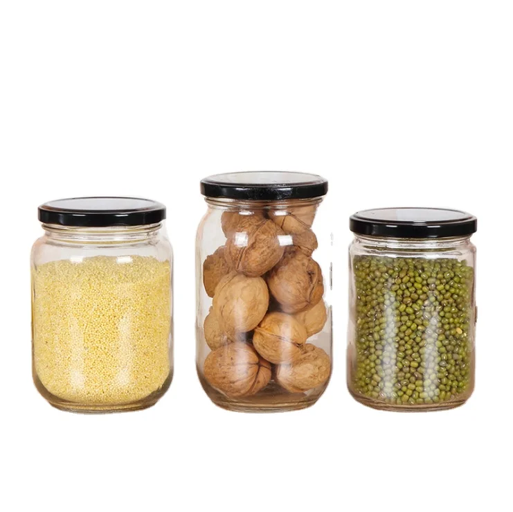 Wholesale Round Food Grade Storage Jam Sauce Canned Pickle Glass Honey Jar With Lids