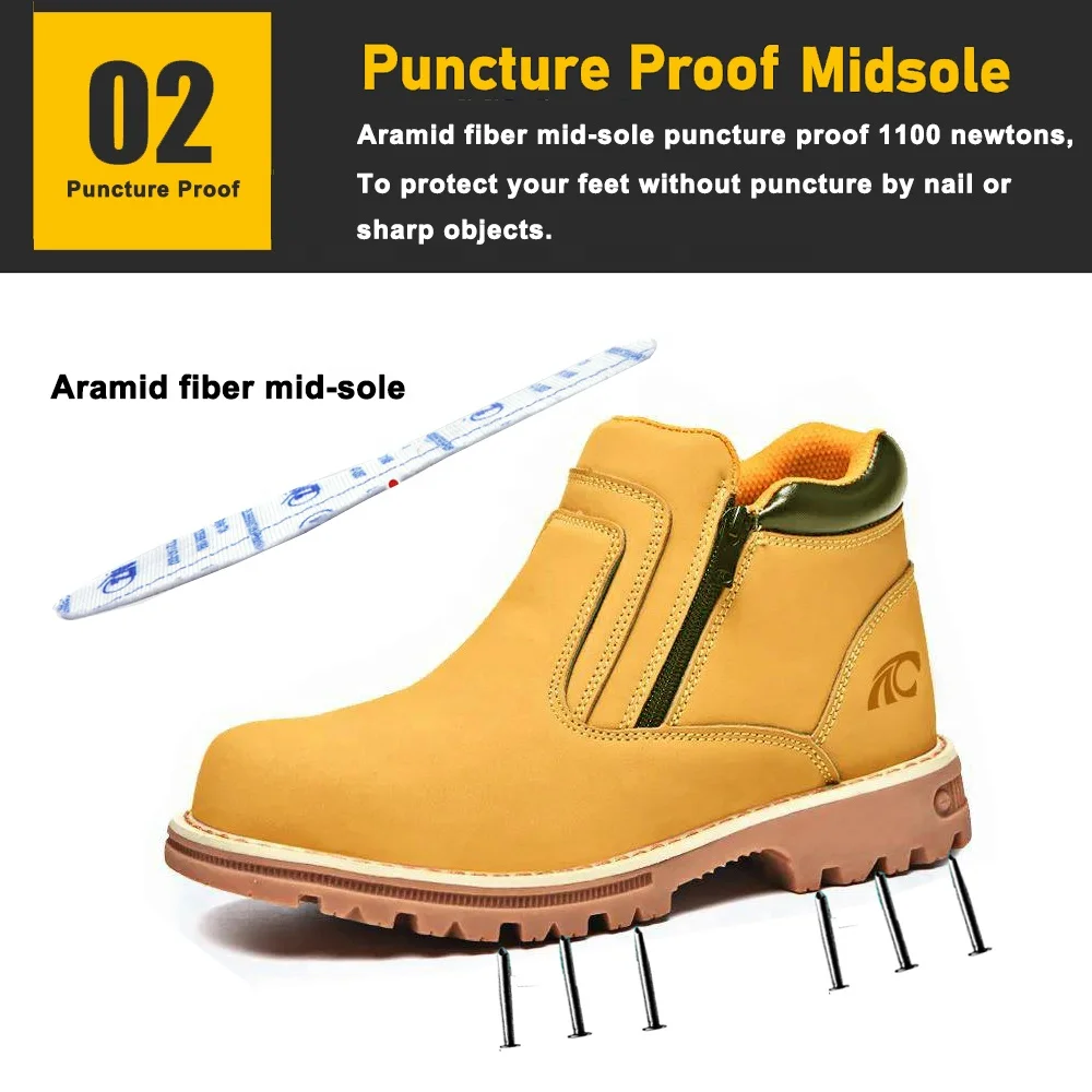Yellow microfiber leather anti slip rubber sole puncture proof steel toe premium quality safety shoes without lace