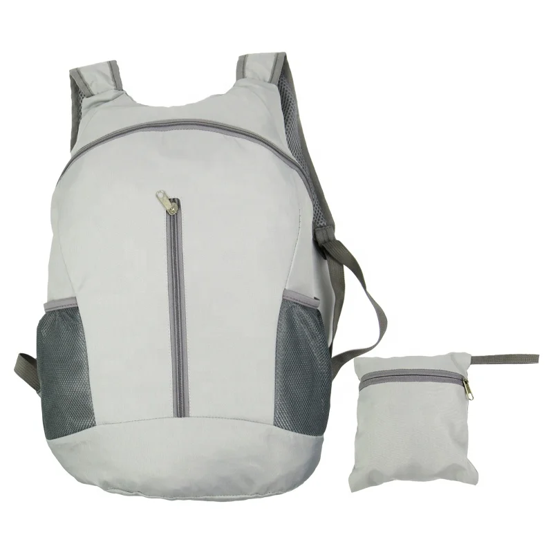 Recycled PET Fabric RPET Reusable Polyester Folding Foldable Eco Backpacks With Vertical Zipper Pouch