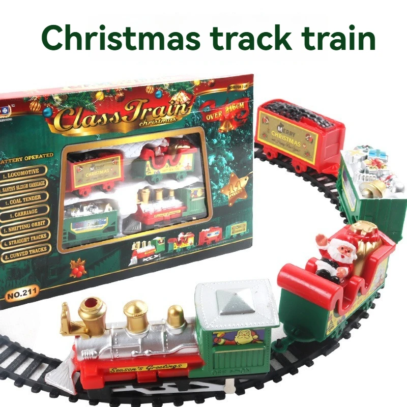 2024 Unisex Santa Railway Electric Car Track Set Plastic Race Train Tracks Rail Fast Cars Slot Toys for Kids 2-4 Years