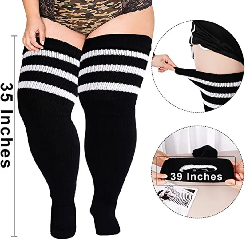 Custom Striped Thick Extra Long Over the Knee Large Plus Size Thigh High Socks For Women