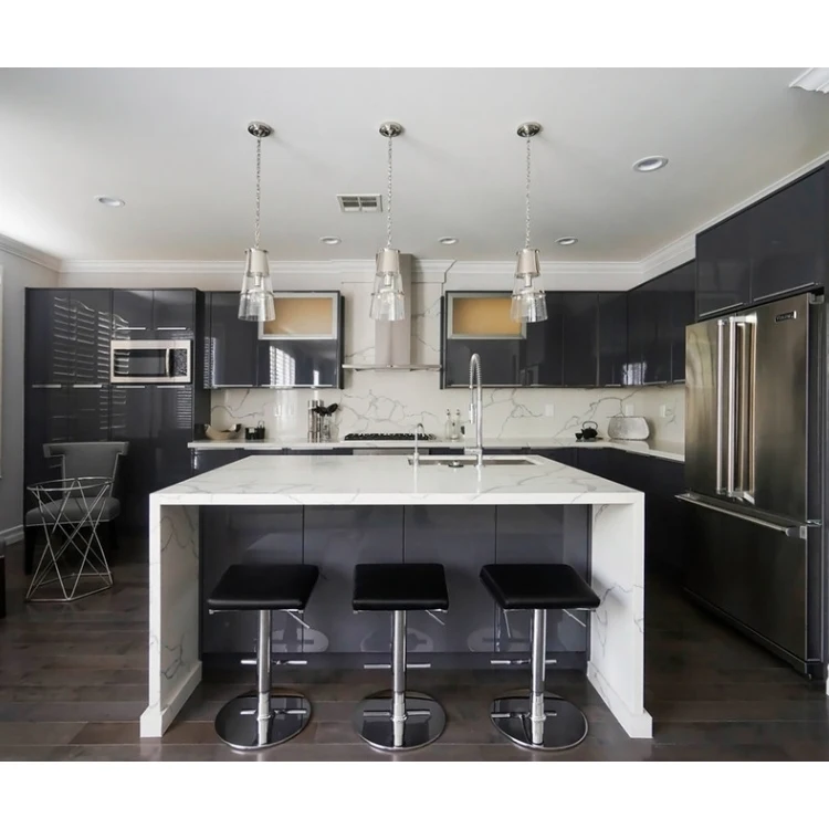 BFP Custom Free Design Kitchen Cupboards Furniture Modular Modern Gray Glossy Kitchen Cabinets