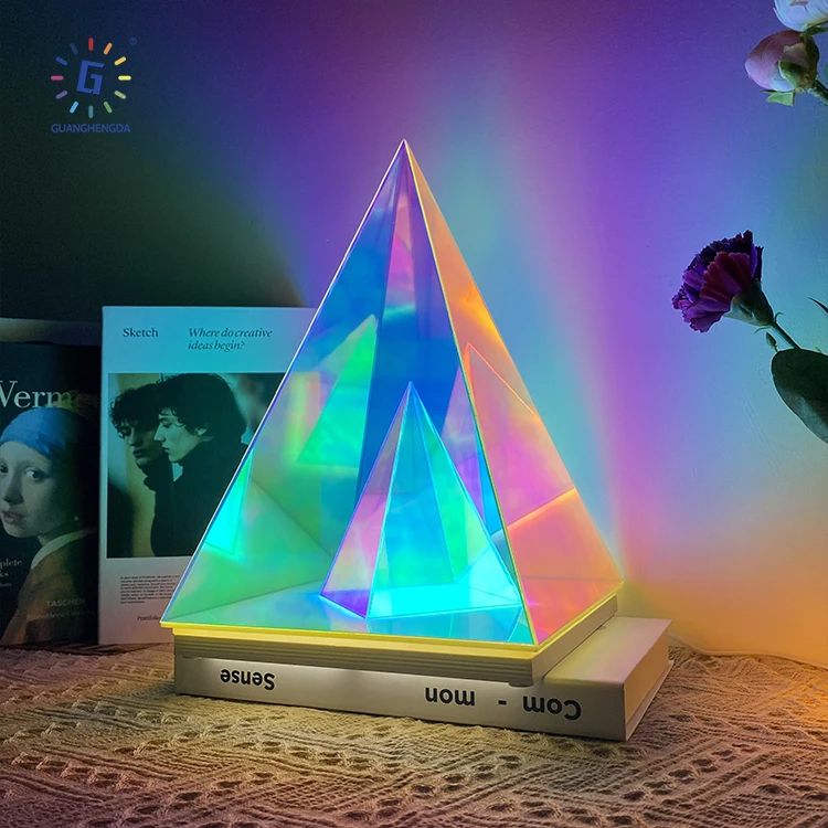 New Arrival Creative Magic Led Cone Light Infinity Pyramid Acrylic Usb Table Lamp