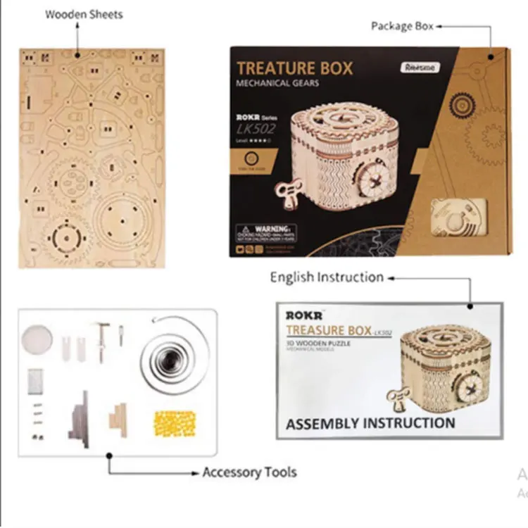 Robotime LK502 3D wooden puzzle treasure box for gift