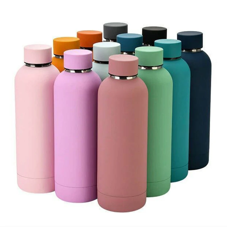 Custom Logo 500ml Drink Bottle Double Wall Stainless Steel Vaccum Flask Thermal Rubber Paint Matte Insulated Sports Water Bottle