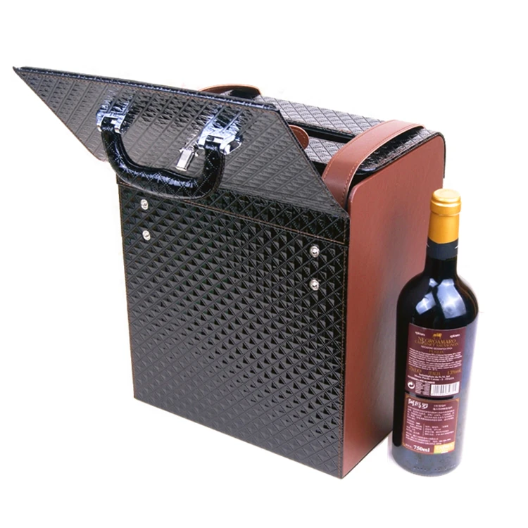 Elegant custom logo luxury  pu leather wine storage case for 6 wine bottles display packaging box china wine case supplier