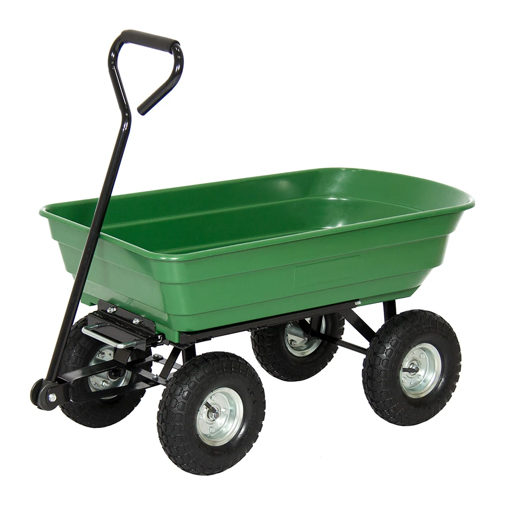 Open top tray Powder coated Plastic steel Made in Vietnam 75L Poly Tray tool cart Dump Cart with Pneumatic Tires for gardens