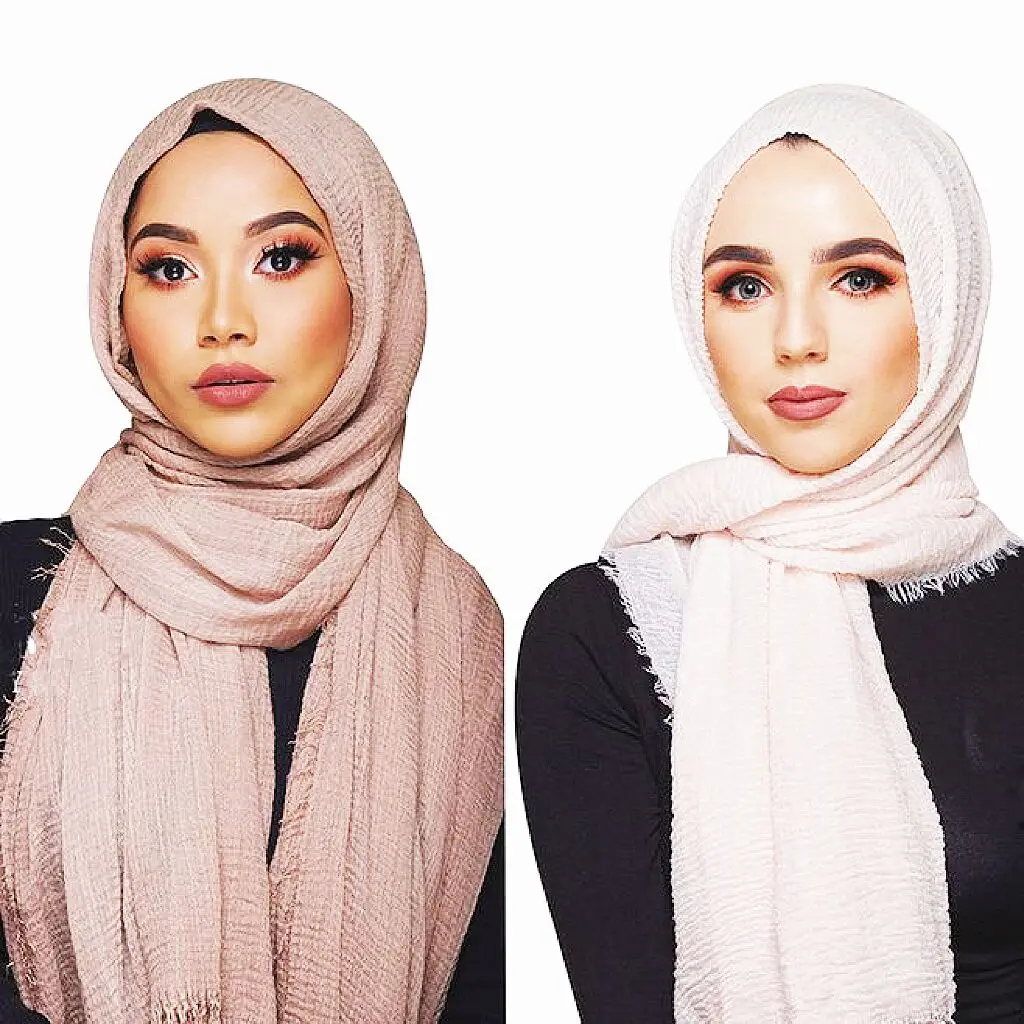 Malaysian Pleated Cotton Headscarf Muslim Plain Pleated Cotton Scarf Wholesale