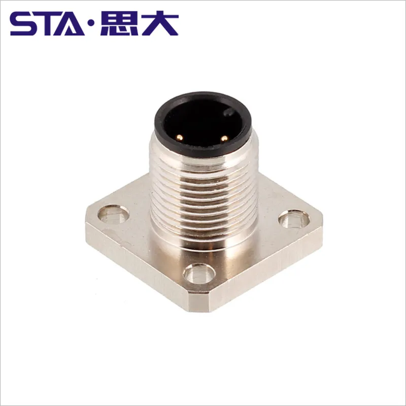 M12 signal power connector sensor socket 4 5 6 8 core 12 17pin back rear mounting solder male Square flange M12 panel connector