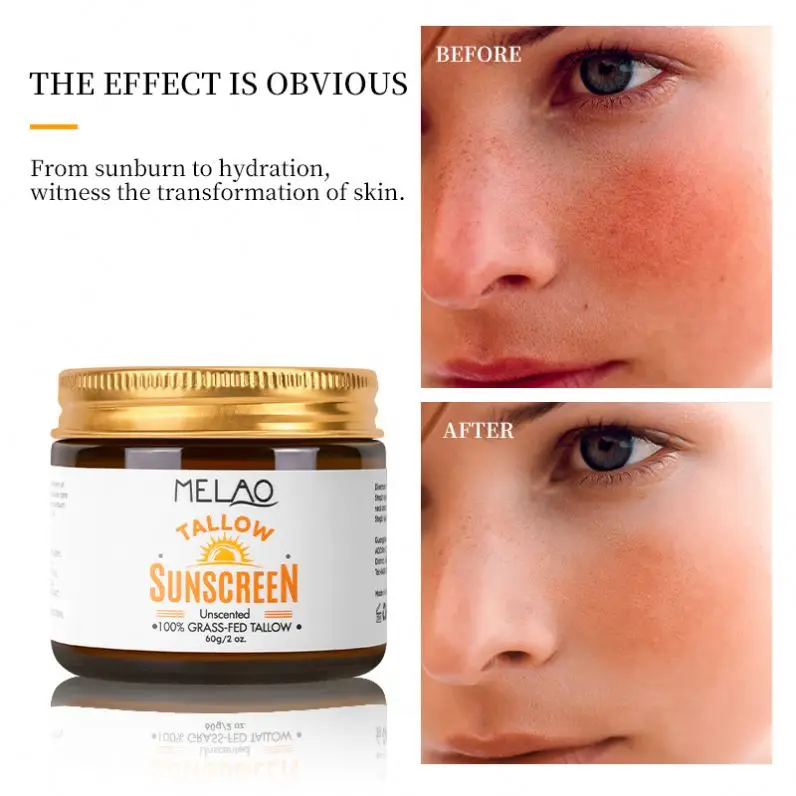 High Quality Natural & Zinc Oxide, Water Resistant, Non-greasy Formula For Face And Body Beef Tallow Sunscreen