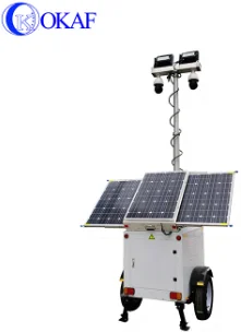 OKAF  Sola Panel Mobile Sentry Light Tower Camera CCTV Trailer with LED Light telescopic mast