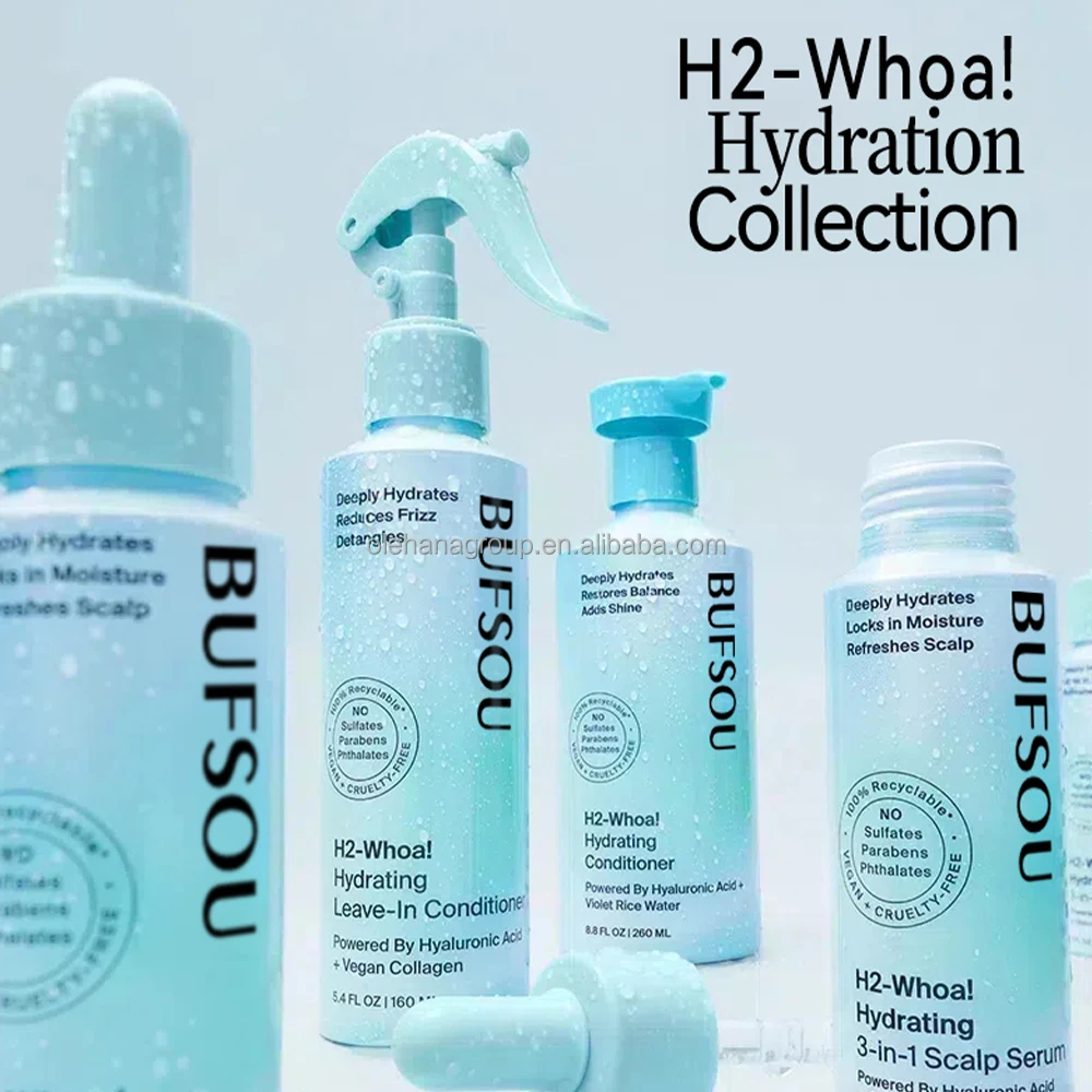 4 in 1 100% Vegan Organic Luxury Sulfate Free Hyaluronic Acid Hair Treatment Oil Conditioner Leave in Hair Care Shampoo Set