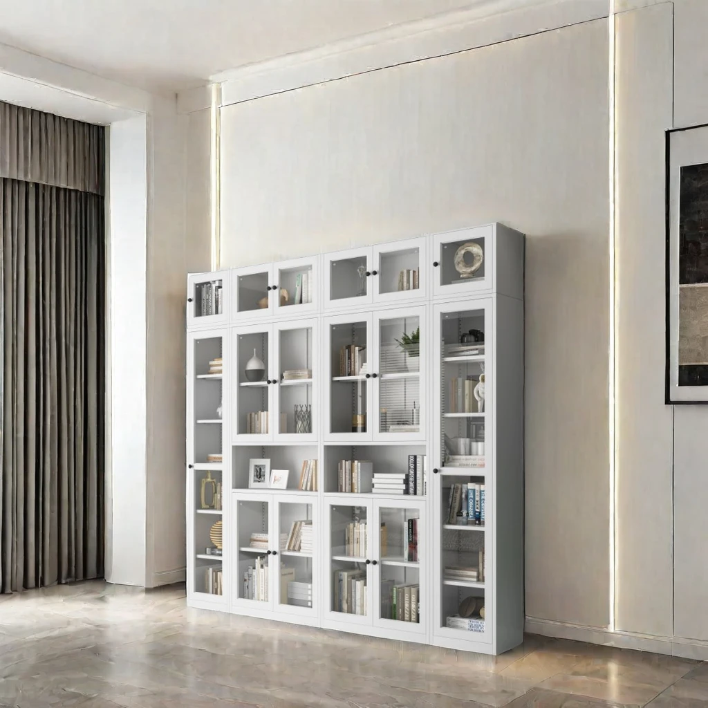 Simple Modern Foldable Bookcase with Door for Home Kitchen Bathroom or Dining Free Combination Bookshelf for Living Room