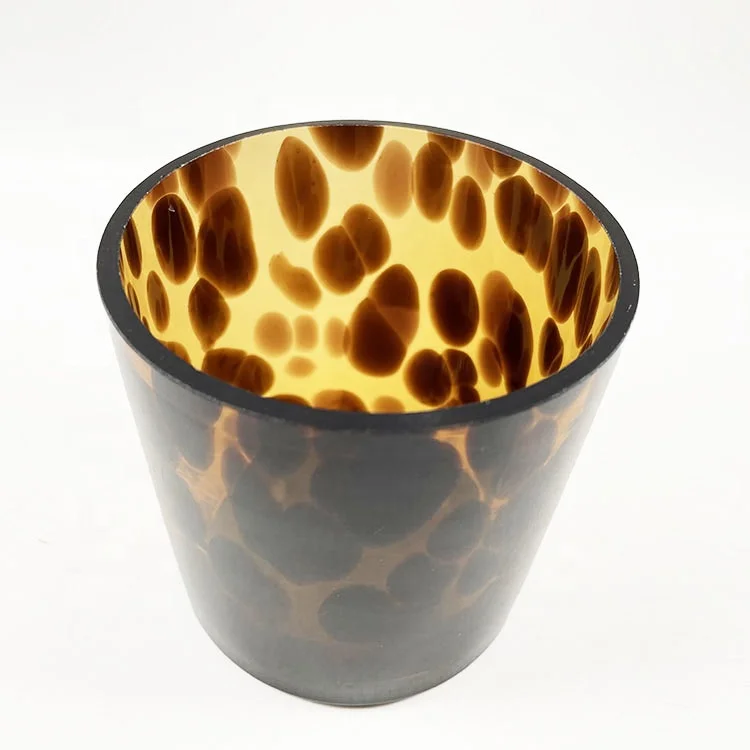 empty leopard spotted glass candle jars  candle containers for home decoration fragrant l candle jar