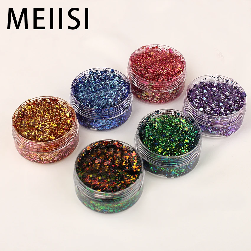 Wholesale Holographic Polyester PET Glitter Iridescent Bulk Mixed Color Chunky for Epoxy Resin Tumbler Nail