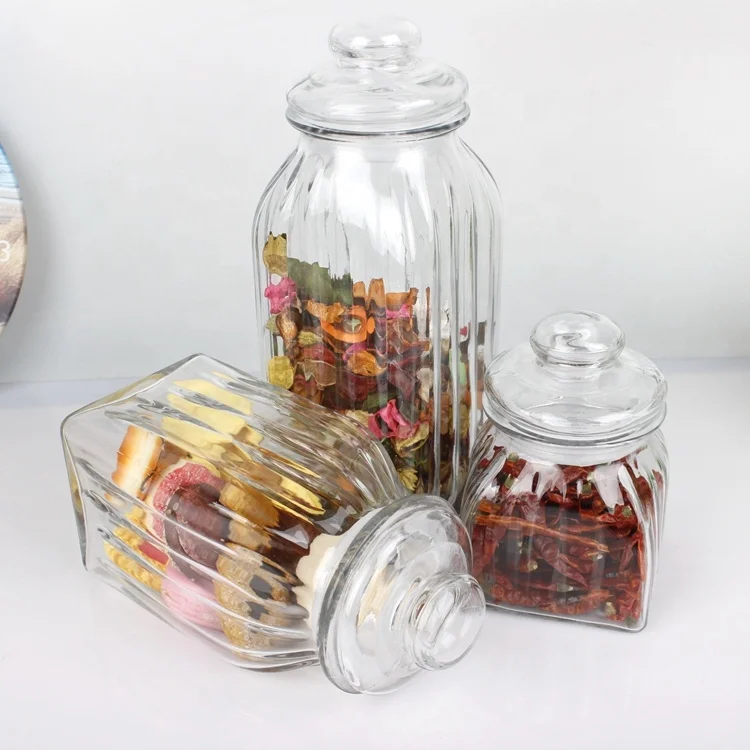 Best selling glass canister cookie jar wholesale with stopper lid 2000ML 1300ML 600ML